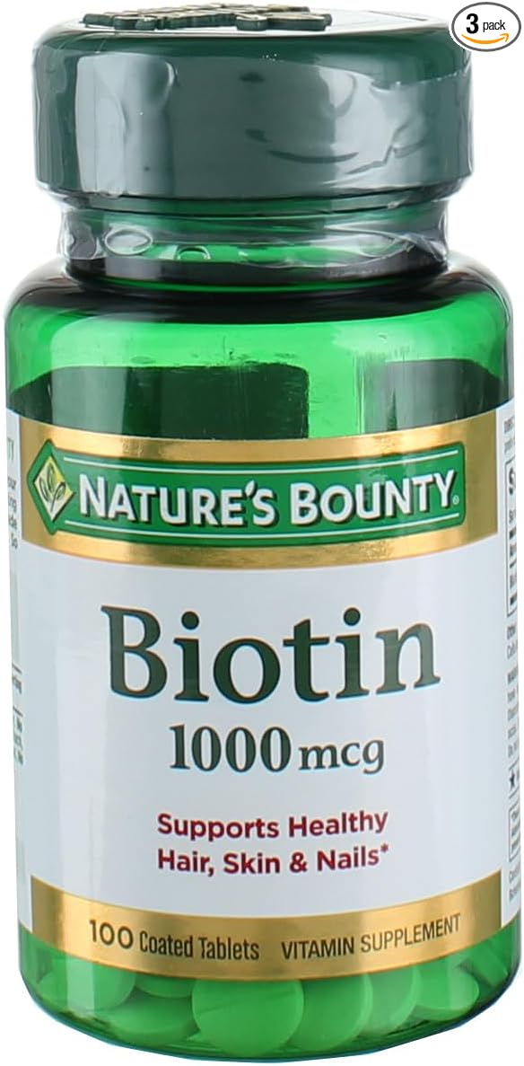 Nature's Bounty Biotin 1000 mcg Tablets, Strawberry, 100 Count, Pack of 3