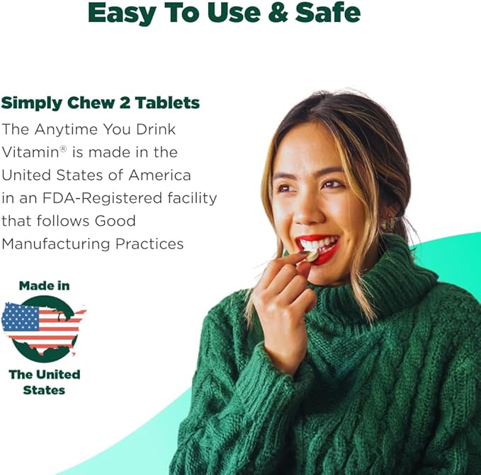 The Anytime You Drink Vitamin, Liver Health & Immunity Support with Electrolytes, Milk Thistle, and Vitamins B & C - 40 Chewable Tablets (20 Servings), Vegan, Green Apple