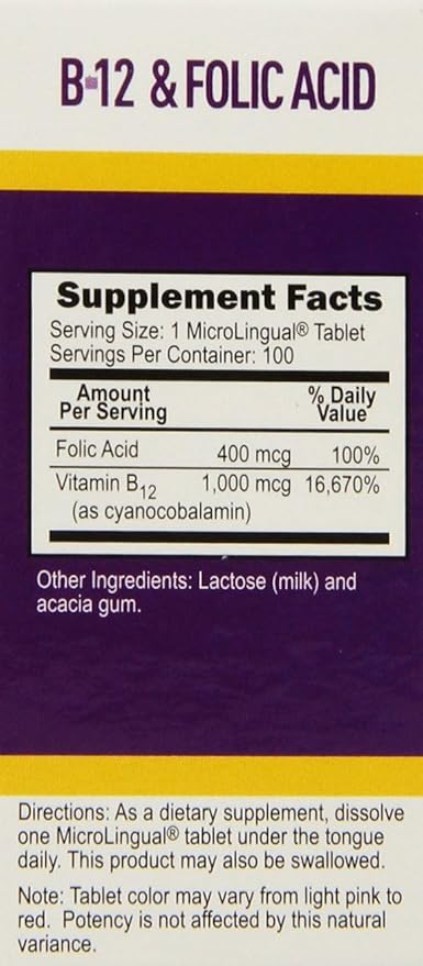 Superior Source No Shot Vitamin B-12 Cyanocobalamin 1000 mcg & Folic Acid 400 mcg - Offers Energy, Heart, Brain, & Stress Support - 100 Sublingual Dissolving Tablets