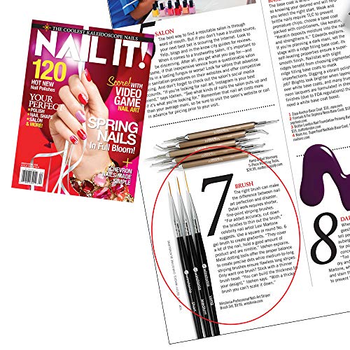Striping Nail Art Brushes for Long Lines, Details, Fine Designs. 3 pcs Striper Brushes with Caps - AMAZING TRIO