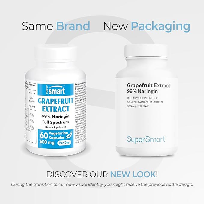Supersmart - Grapefruit Extract 600mg per Day (99% Naringin) - High Potency GSE Supplement | Non-GMO & Gluten Free - 60 * 3 Vegetarian Capsules