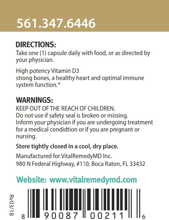 Vitamin D3 5000 IU - 3 Month Supply for Healthy Muscle and Joint Function, Non-GMO, Gluten Free, Vegan Vitamin D Capsules for Healthy Aging, 90 Count