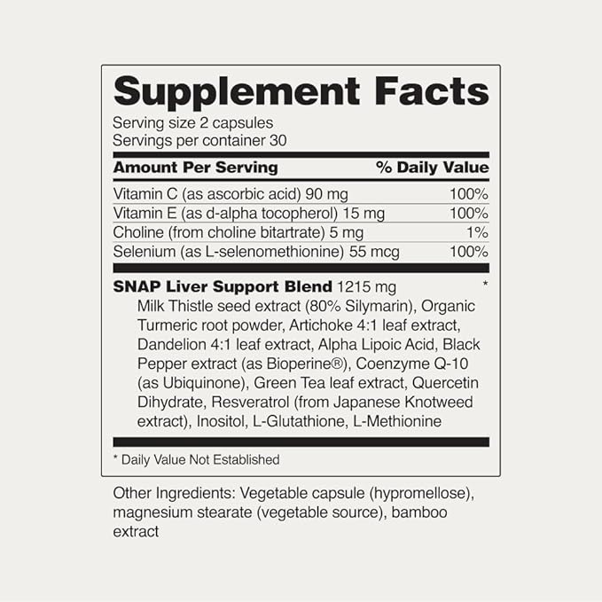 Snap Supplements Liver & Detox Support Supplement with Milk Thistle and Dandelion Leaf Extract, Vitamins, Herbs and Antioxidants Supplement for Liver Support and Digestive Health, 60 Capsules