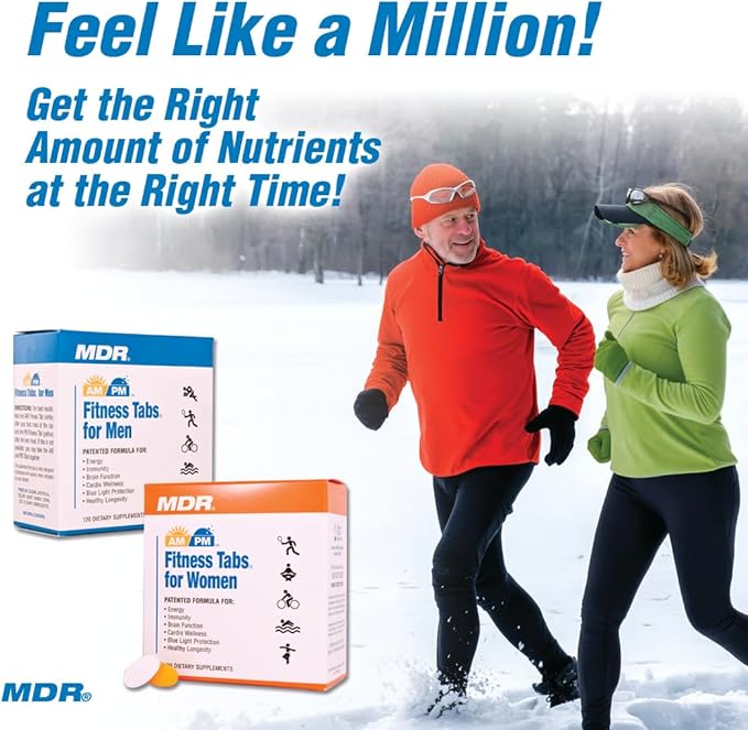 MDR Fitness Tabs Patented Multivitamin for Women Promotes ATP and NAD to Support Energy and Fitness - AM/PM Formulas - 2 Month Supply