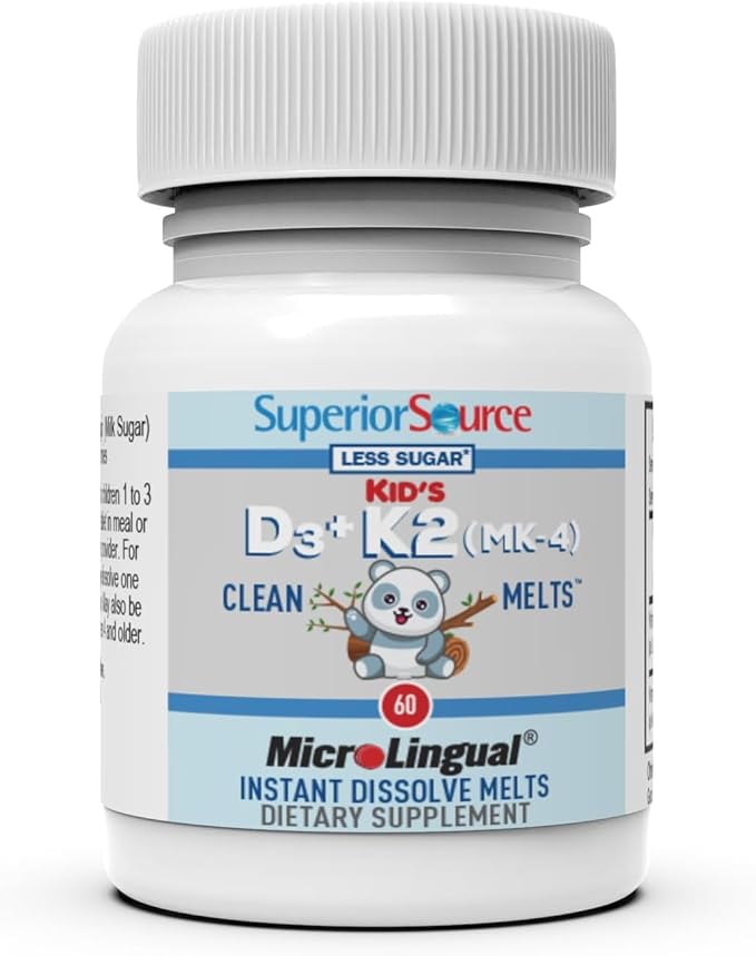 Superior Source Kid's D3 & K2 (MK-4) - Children's Multivitamin - Supports Immune System & Bone Health - Non-GMO, Preservative-Free & Dye-Free - 60 MicroLingual Instant-Dissolve Tablets