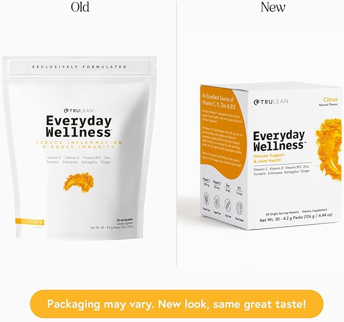 TRULEAN Everyday Wellness - All-in-One Immune Support, Wellness & Vitamin Shot, Vitamin-C, Turmeric, Ginger, Zinc, & Echinacea - No Artificial Ingredients, No Sugar & Gluten Free - 30 Packets