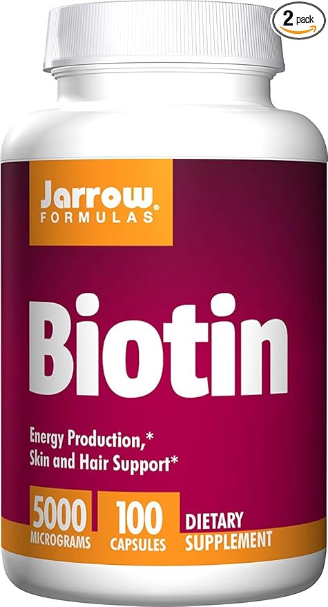 Jarrow Formulas Biotin 5000 mcg - 100 Veggie Caps, Pack of 2 - Supports Skin & Hair Growth, Lipid Metabolism & Energy Production (ATP) - 200 Total Servings