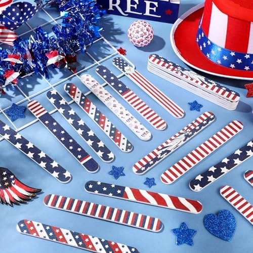 60 Pack 4th of July Nail Files Independence Day Gifts for Women Patriotic American Flag Pattern Emery Boards, Double Sided 180 Grit Professional Fingernails Tool Memorial Day Favors