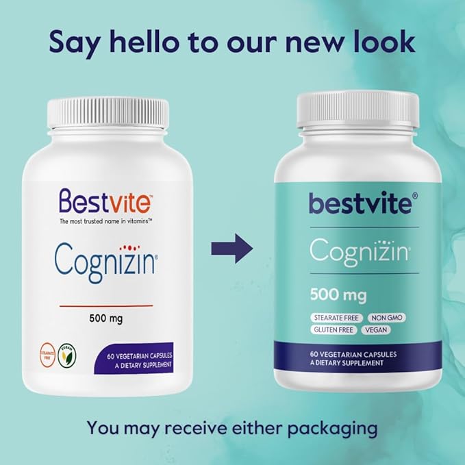 BESTVITE Cognizin 500mg (120 Vegetarian Capsules) (60x2) - Clinically Studied Premium Choline Nootropic - No Stearates - Vegan - Non GMO - Gluten Free - Brain Supplements for Memory and Focus
