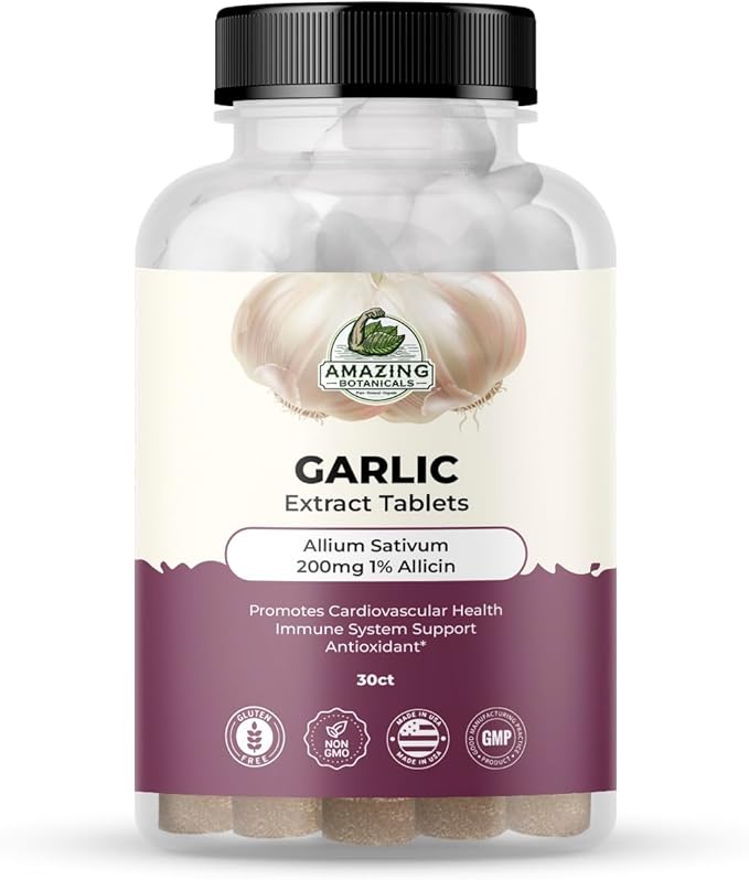 Garlic Extract Tablets - Allium Sativum 200mg, 1% Allicin - High Potency Herbal Supplement for Wellness and Vitality - 30 Count