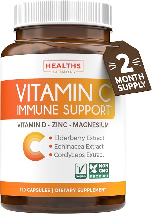 Vitamin C Immune Support Supplement - Immunity Boost Blend with Elderberry Vitamin C and Zinc for Daily & Seasonal Support - Immunity Supplement with Magnesium Zinc Vitamin D (2 Months Supply)