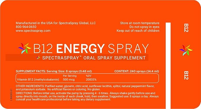 Spectraspray Vitamin B12 Spray Vitamins - 3 Pack Oral Essential Vitamin Kit, 30 Day Supply per Spray