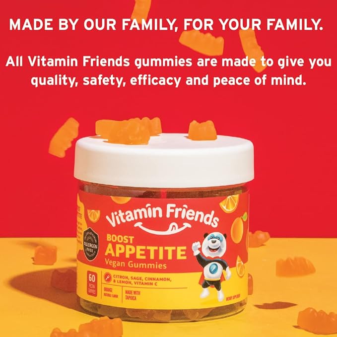 Vitamin Friends - Natural and Vegan Appetite Stimulant Gummies for Children- Zero Allergen Kids Vitamins - Orange Flavor (60 Gummies)