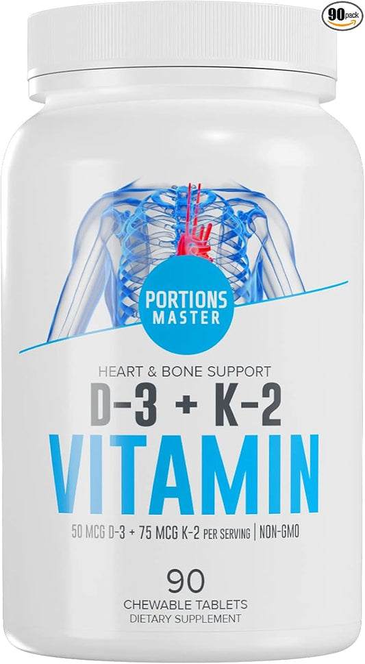 Vitamin D-3 50mcg 2000 IU + K-2 75mcg 90ct Chewable Tablets