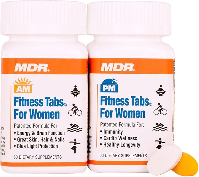 MDR Fitness Tabs Patented Multivitamin for Women Promotes ATP and NAD to Support Energy and Fitness - AM/PM Formulas - 2 Month Supply