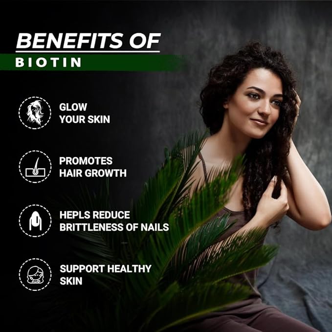 10000 MCG Biotin Supplement Capsules Promote Hair Skin & Nails Health Enriched with Sesbania grandiflora Vitamin C Grape Seed & Bamboo Extract for Men Women - 60 Capsule