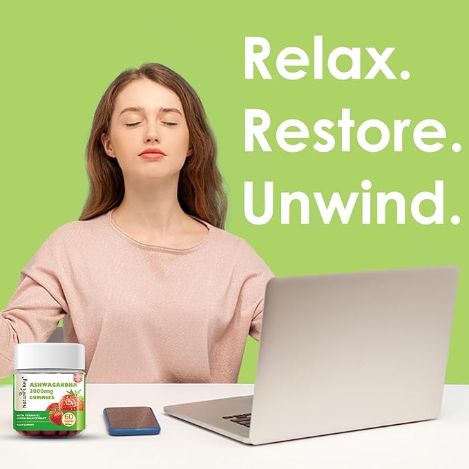 Nature's Key Upgraded 2.0 Ashwagandha Gummies, 3000mg Extra Potency Ashwagandha Supplement | with Vitamin D2, Lemon Balm, & Black Pepper ，for Stress Relief and Good Sleep (60 Count, Pack of 1)