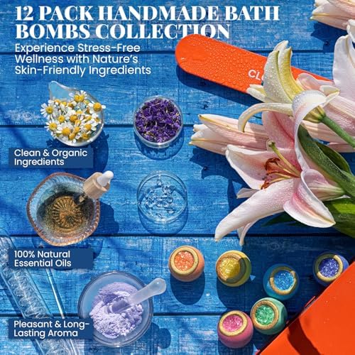 Crystal Bath Bomb Gift Set – 12 Pack with 6 Natural Scents, Organic Shower Bombs with Nourishing Bath Salts, Stress Relief Bubble Spa, Self Care Gifts for Women, Mom, Wife, and Daughter