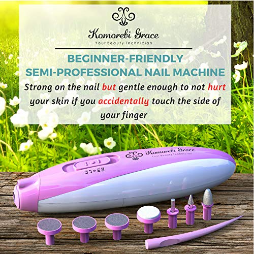 Electric Nail File Manicure & Pedicure Set: 2-Speed Battery Operated Nail File Kit w Portable Nail Drill Grinder, Buffer, Shaper, Polisher and Cuticle Pusher for Natural Finger Nails & Toe Nails Care