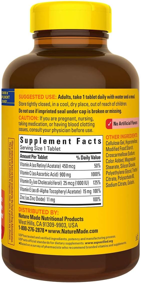 Nature Mades Super C with Vitamin D3 and Zinc, 200 Tablets Bundle | 200 Day Supply | Contains Vitamin C (900 mg), A (450 mcg), D3 (25 mcg/1000 IU), E (15 mg) and Zinc (11 mg)