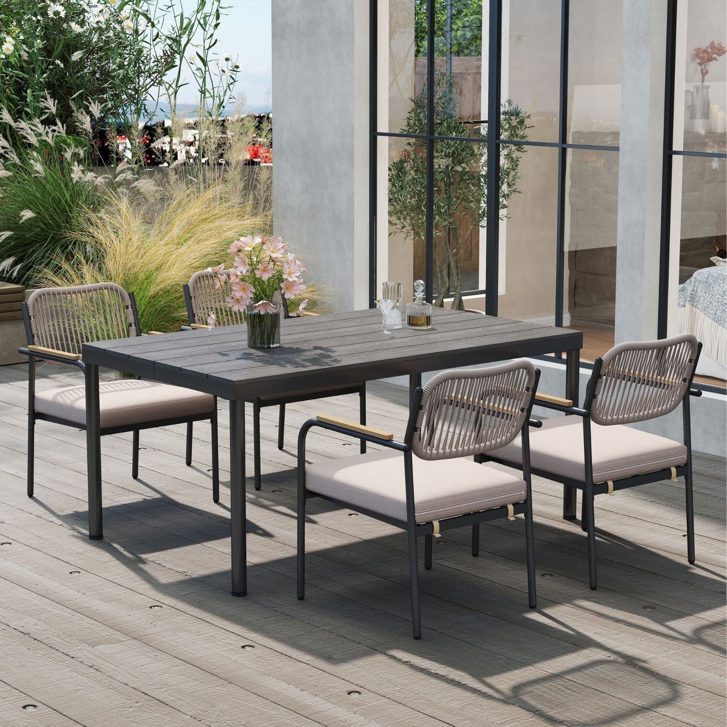 Patio Dining Chairs Set of 4, Wicker Outdoor Chairs for All Weather, Rattan Dining Chairs with Removable Cushions for Deck, Garden or Indoor Use, Beige