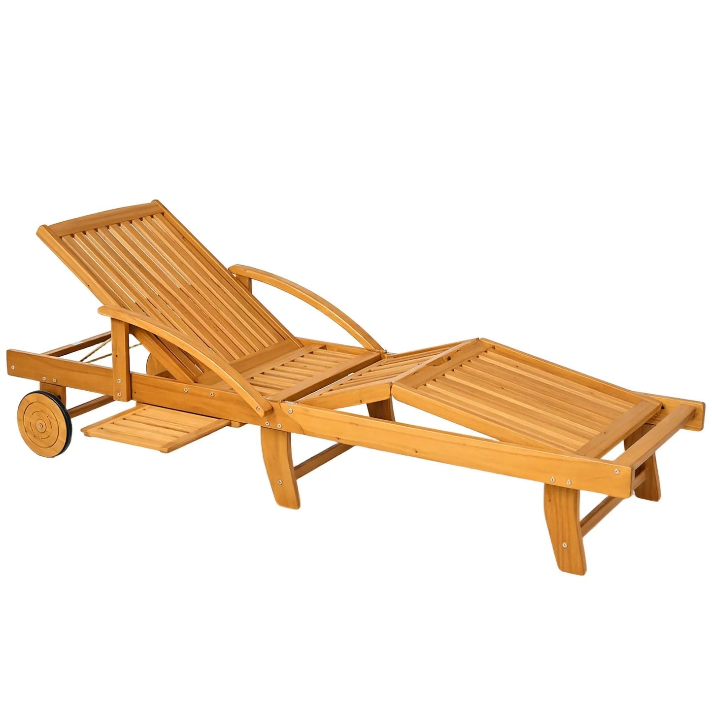 Resenkos Premium 4Level Adjustable Tanning Chair With Wheels, Acacia Wood Patio Lounger, Teak
