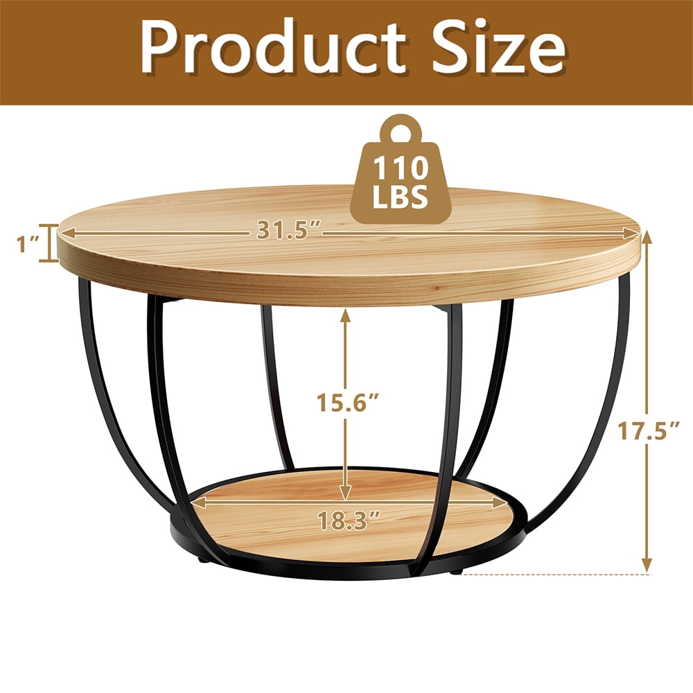 YINGYING 31.5" Round Coffee Table, 2-Tier Accent Center Table, Small Wood Coffee Table with Storage, Modern Cocktail Table for Living Room