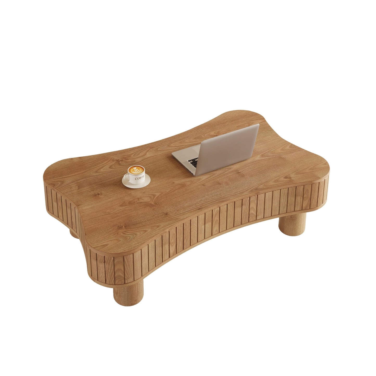 Lift Top Coffee Table for Living Room 42" - Fluted Panel Hidden Storage, Silent Hydraulic Lift, Curved Safety Corners, 5 Min Assembly (27"W X 13-18.9"H, Light Brown)