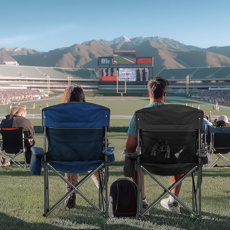 Oversized Folding Camping Chair - 450lbs Support with Padded Cushion Cooler Pockets - Heavy Duty Collapsible Chairs for Sports Garden Beach Fishing