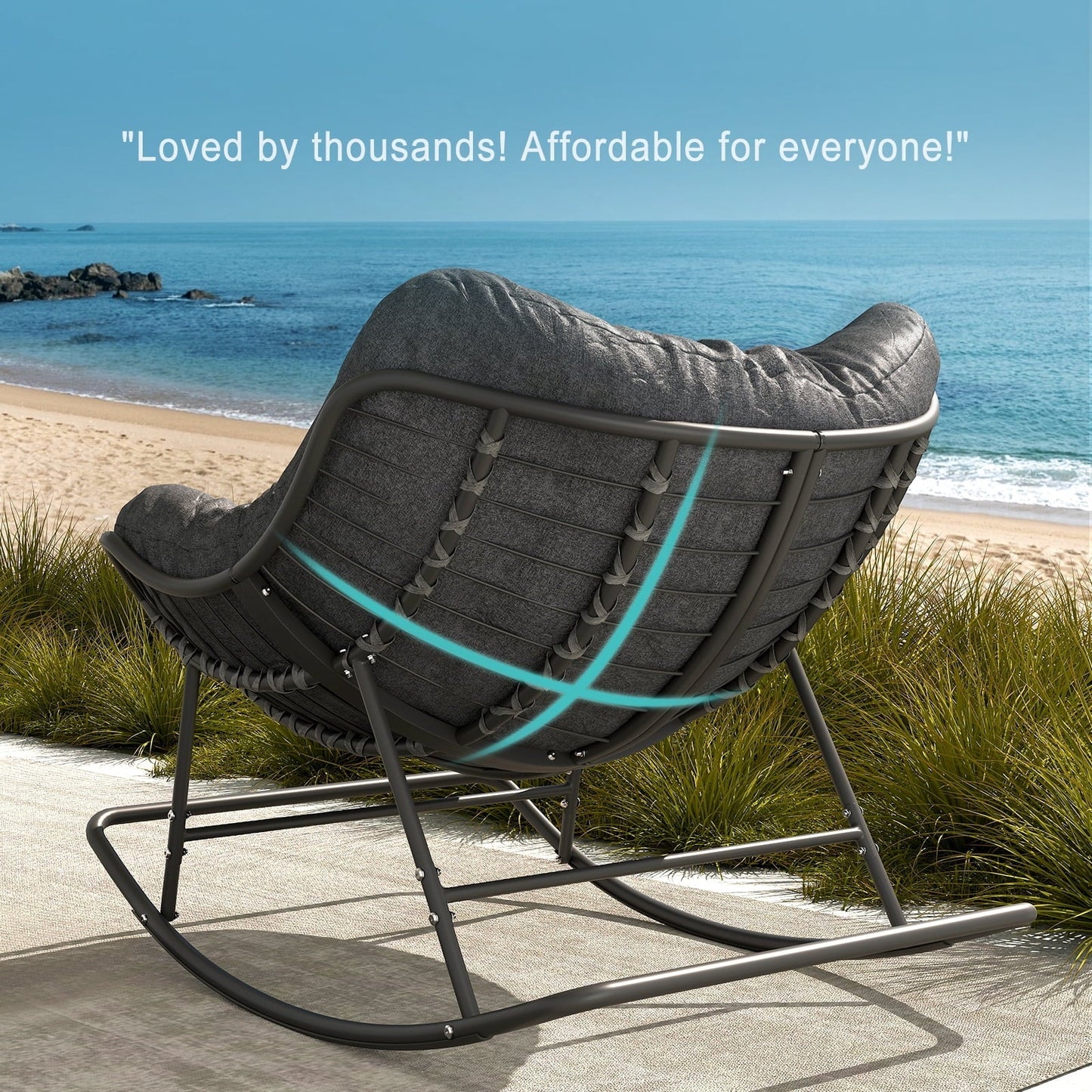 Micleed Papasan Rocking Chair Outdoor, Indoor Wicker Rocking Chair with Cushion, Oversized Rocker Egg Patio Lounge Chairs - Grey