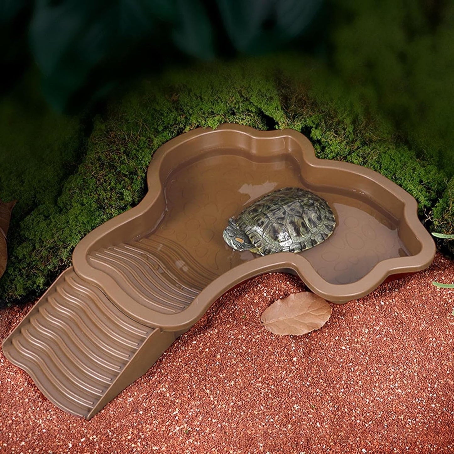 Tortoise Water Dish with Ramp and Basking Platform, Reptile Food Dish Turtle Water Bowl, Reptile Bathing Pool Amphibians Habitat Accessories for Lizard, Box Turtle, Horned Frog