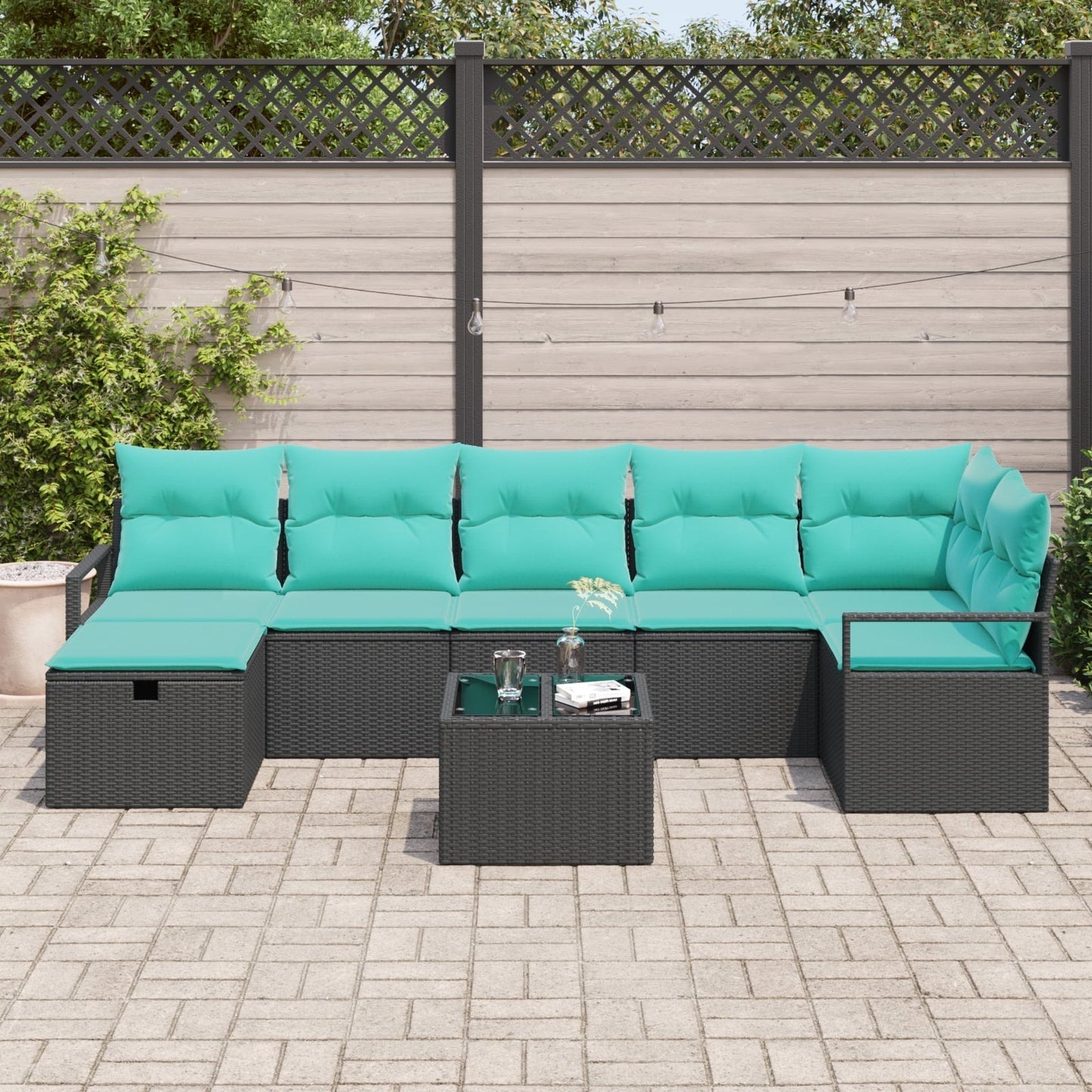 vidaXL 8 Piece Garden Sofa Set with Cushions Black Poly Rattan, vidaXL 2-Seater Garden Sofa with Cushions Black Poly Rattan