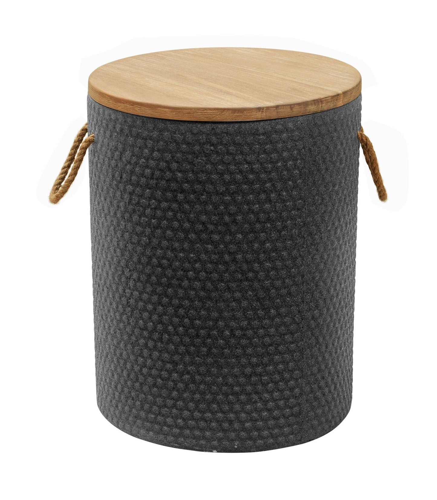 Beban Side Table Natural & Black End Table, Modern Style, Painted Acacia Wood round shape tabletop, Super Poly-Stone, Outdoor Living
