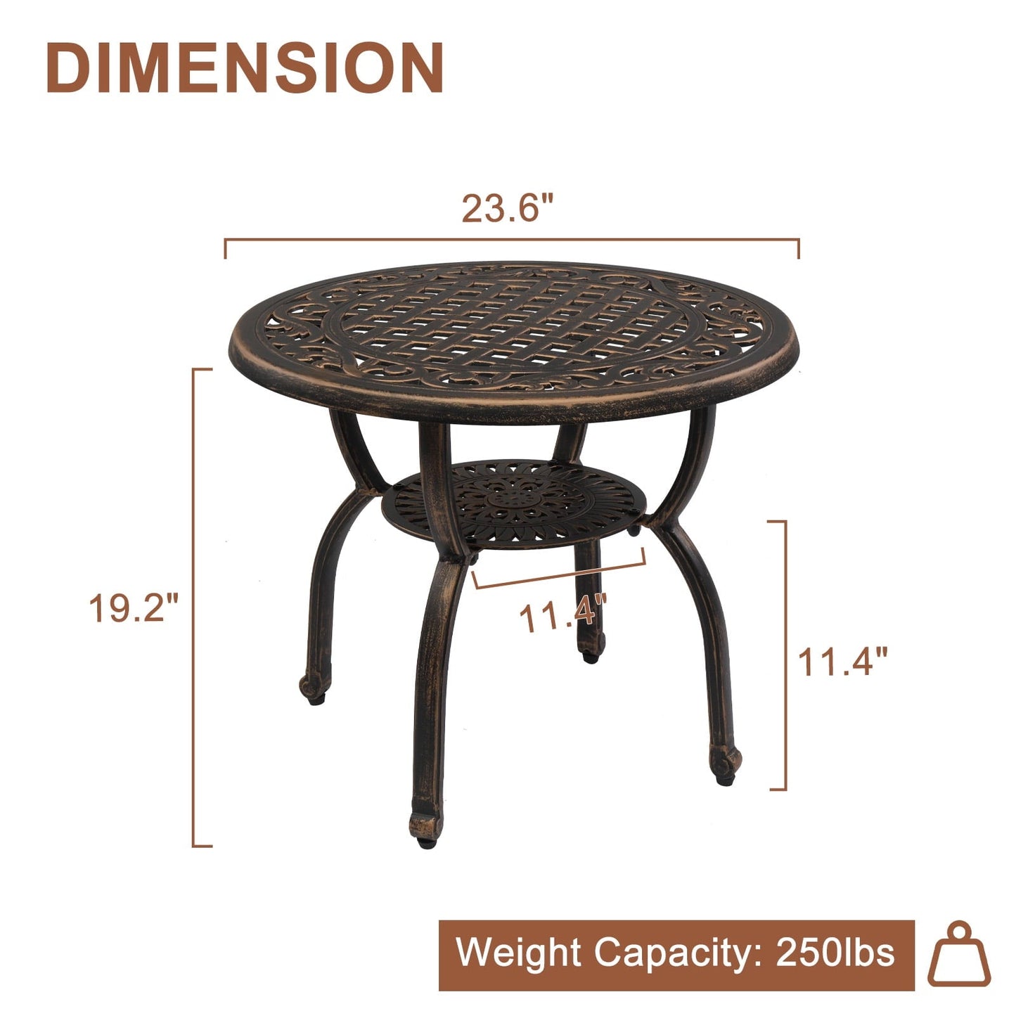 Funnil Outdoor Bistro Table, Cast Aluminum Round End Table, Patio Coffee Table for Indoor Garden Porch Balcony, Antique Bronze