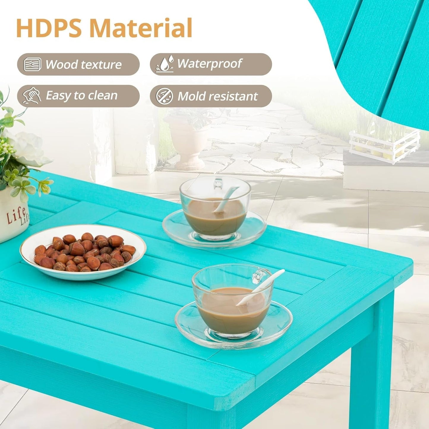 ZMMOO Outdoor Coffee Table Rectangle, HDPS Patio Coffee Tables for Outside, All Weather Patio Coffee Table with Slatted Tabletop for Deck, Garden, Balcony, Indoor or Outdoor Use, Light Gray