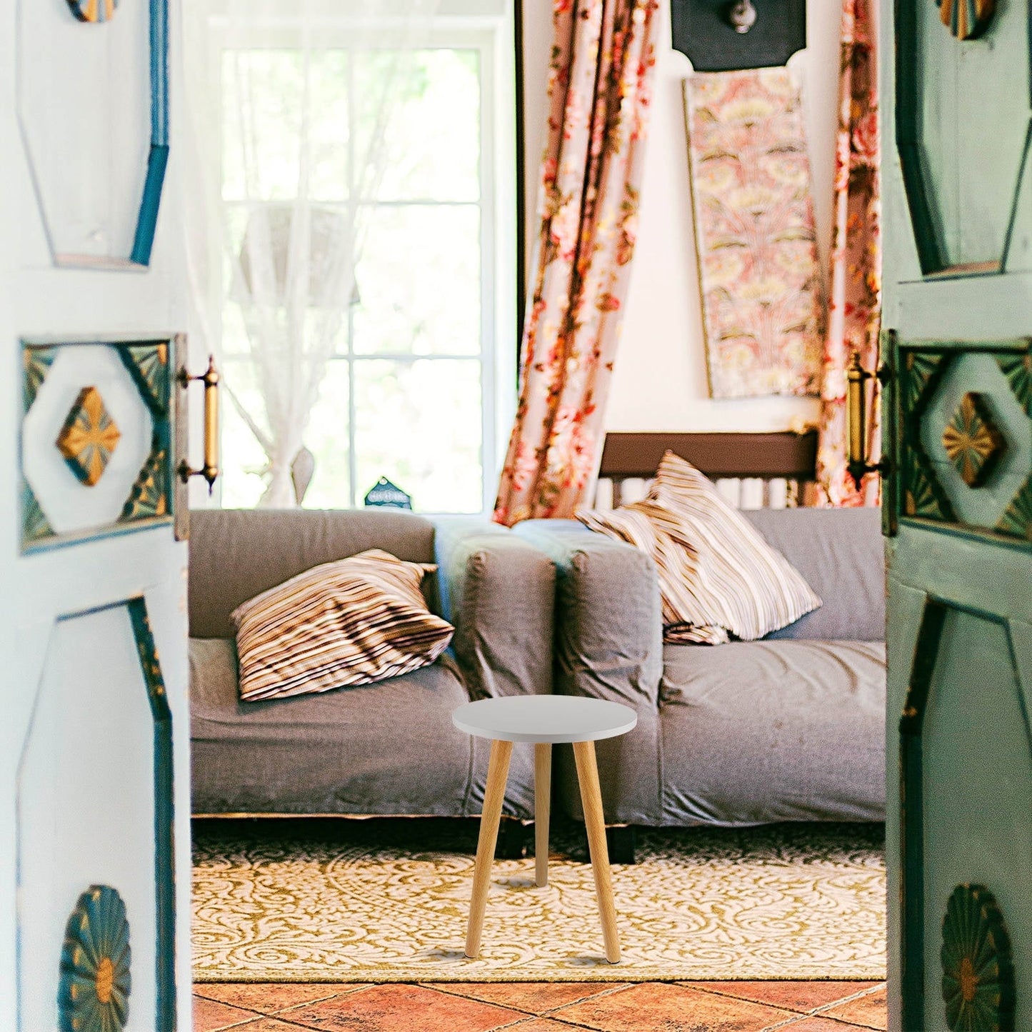 Raindrops 1Pack Round Tea Table White Dense Board Storage for Living Room Nordic Style