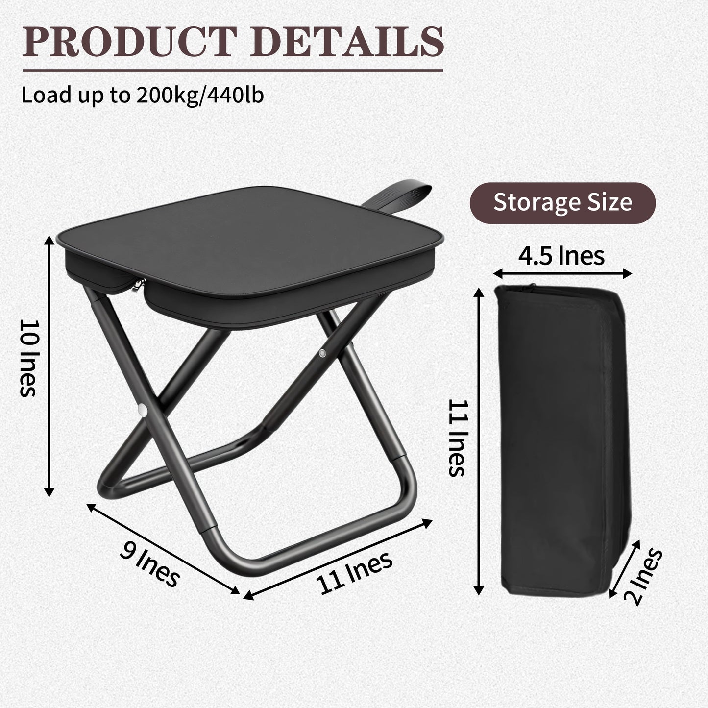 2 Pack Camping Stools, 10.6 Inch Compact Camping Chair, Portable Folding Chair with Carry Bag, Lightweight Folding Stool Seat for Outdoor Hiking, Fishing, Picnic and Party, Hold Up to 220 LB, Black
