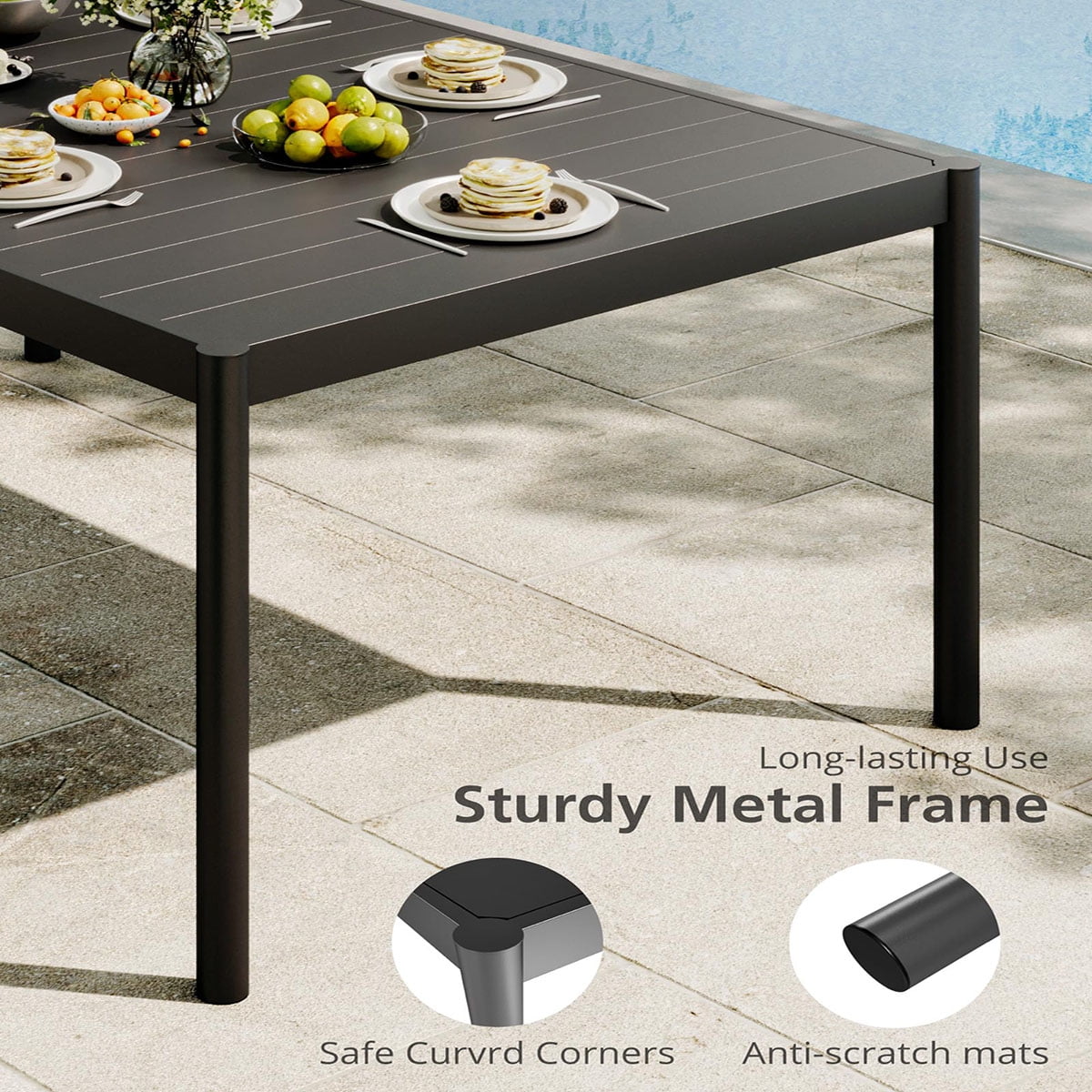 Soonbuy Aluminum Patio Dining Table for 4-8 Person, 74" x 36" Rectangle Outdoor Dining Table with Aluminum Tabletop and Metal Frame for Deck Garden Lawn Backyard,table only