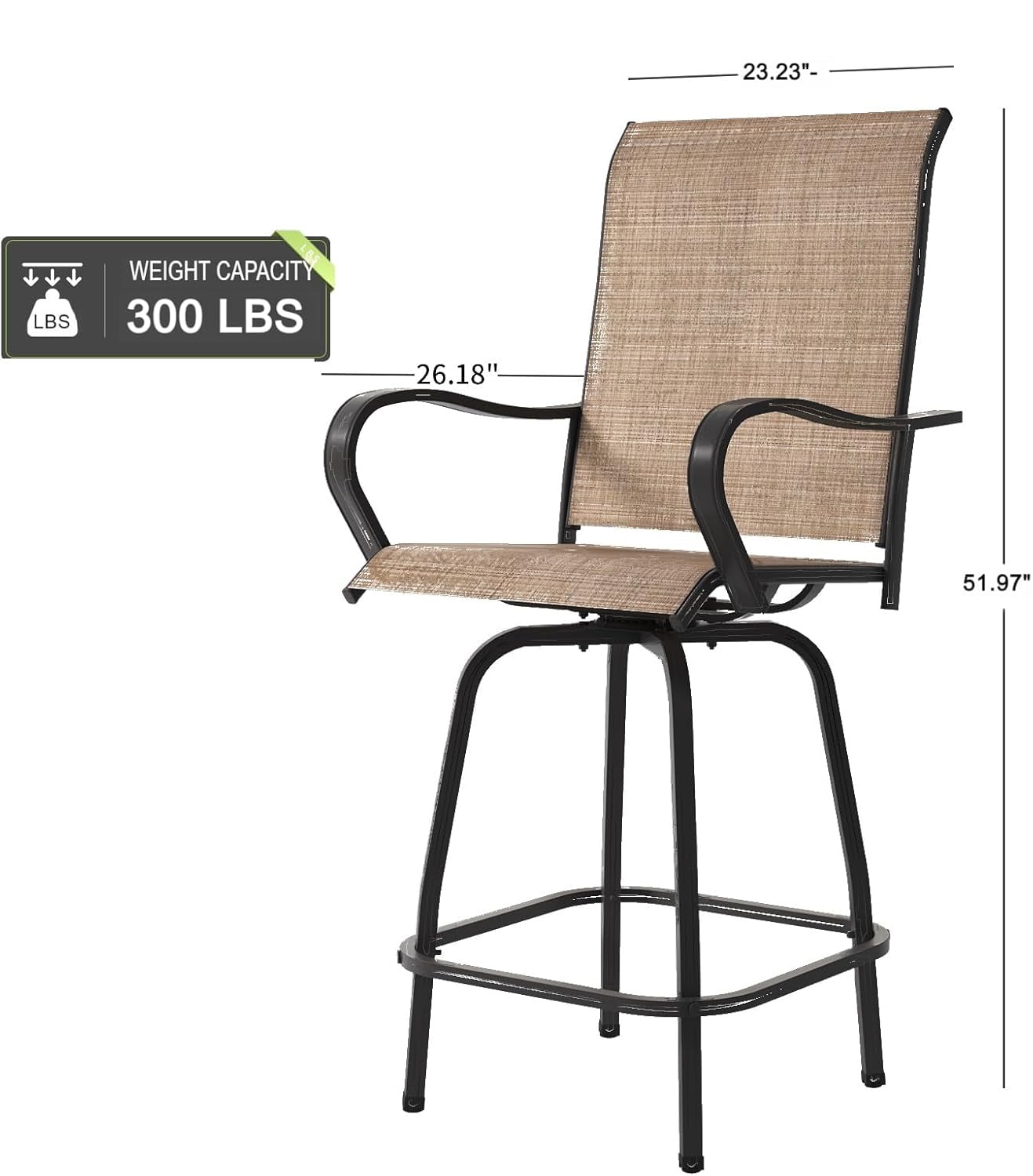 BaPiPro Outdoor Swivel Bar Stools Set of 2, Premium Patio Bar Stools, Textilene Bar Height Patio Chairs, Tall Patio Chairs for Yard, Garden, Balcony