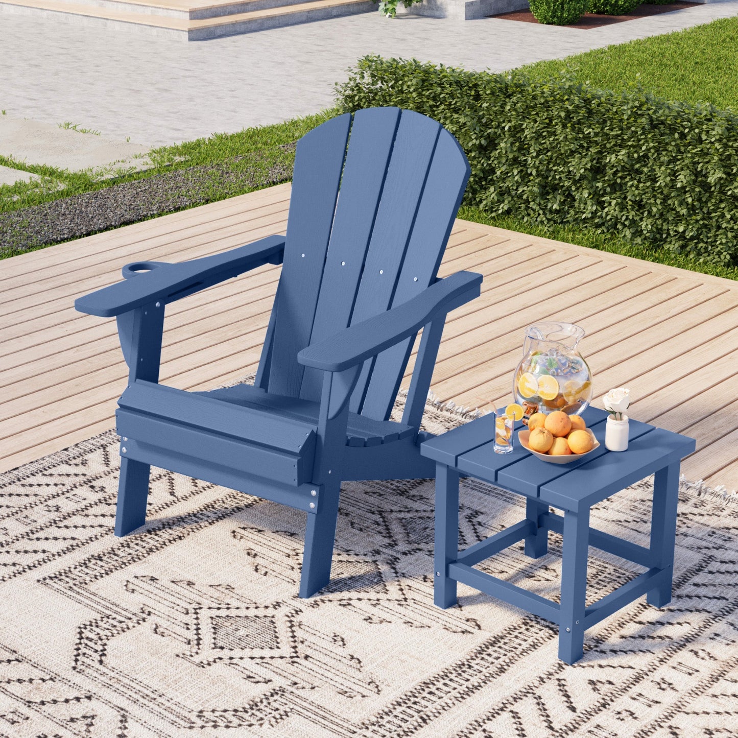 AreShark Adirondack Chair Set of 2,HDPE All-Weather Patio Chairs Outdoor with Cup Holder, Lawn Chair with Weather Resistant for Outside Deck Lawn Garden, Weight Capacity Up to 380 Lbs –Navy