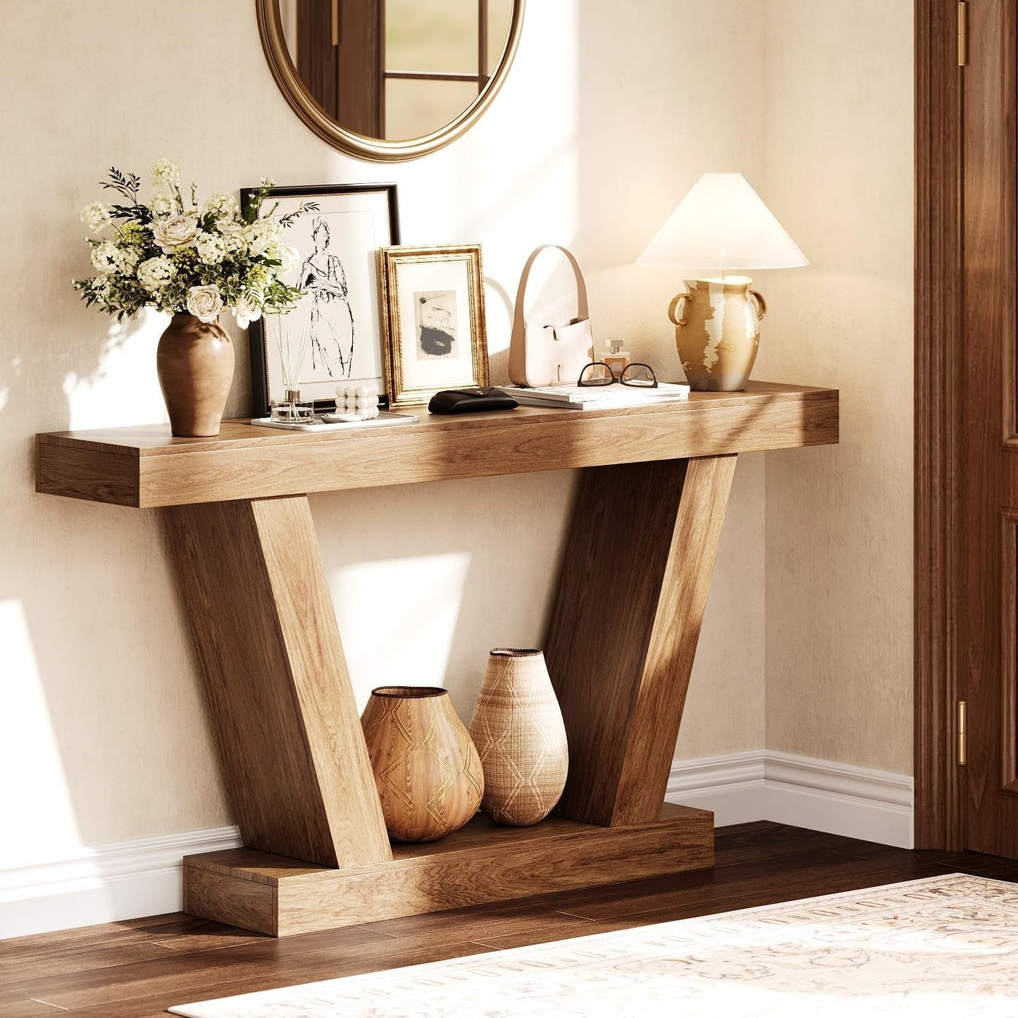 Console Sofa Table, 2-Tier Farmhouse Narrow Behind Couch Sofa, Extra-Long Accent Entryway Table for Hallway, Foyer, Living Room