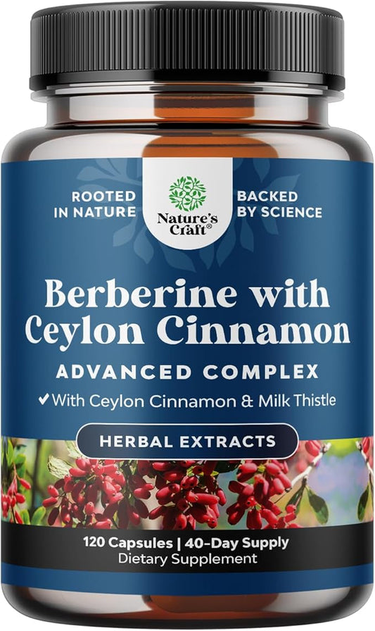 Balancing Berberine Plus 1200mg Per Serving Complex - Antioxidant Berberine with Ceylon Cinnamon Capsules Plus Silymarin Milk Thistle Extract -Active PK for Heart Health and Sugar Support 120 Capsules