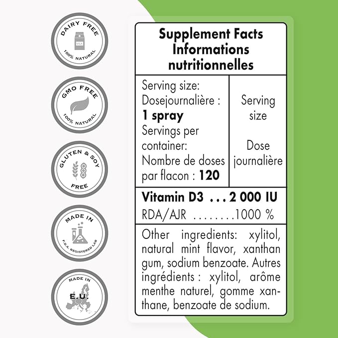 Supersmart - Vitamin D3 Spray 2000 IU (Cholecalciferol) | Non-GMO & Gluten Free - 25 ml