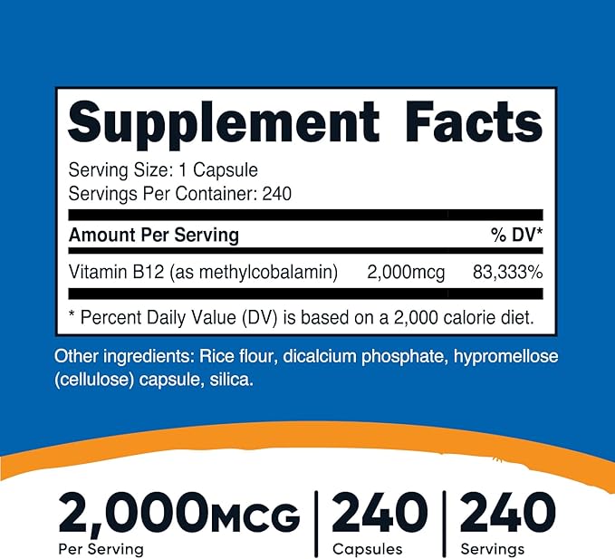 Nutricost Vitamin B12 (Methylcobalamin) 2000mcg, 240 Capsules - Vegetarian Caps, Non-GMO, Gluten Free B12 Supplement