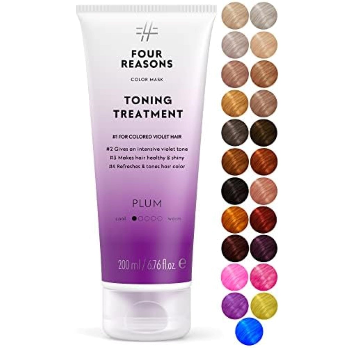 Four Reasons Color Mask - Plum - (27 Colors) Toning Treatment, Color Depositing Conditioner, Tone & Enhance Color-Treated Hair - Semi Permanent Hair Dye, Vegan and Cruelty-Free, 6.76 fl oz