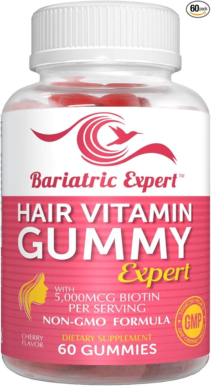Bariatric Expert Hair Vitamin Gummies – Fast-Melting Dietary Supplement for Adults Post Bariatric Surgery, Nutritionist Recommended, Essential Daily Formula for Optimal Wellness - 60 Count