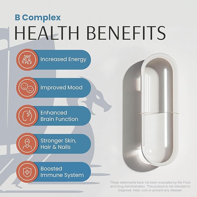 B Complex Supplement – High-Potency B Vitamins with 750mg DFE Folate, 440mg B12 & Biotin | Vegan Non-GMO | Supports Cellular Energy Production & Red Blood Cell Formation | 120 Capsules