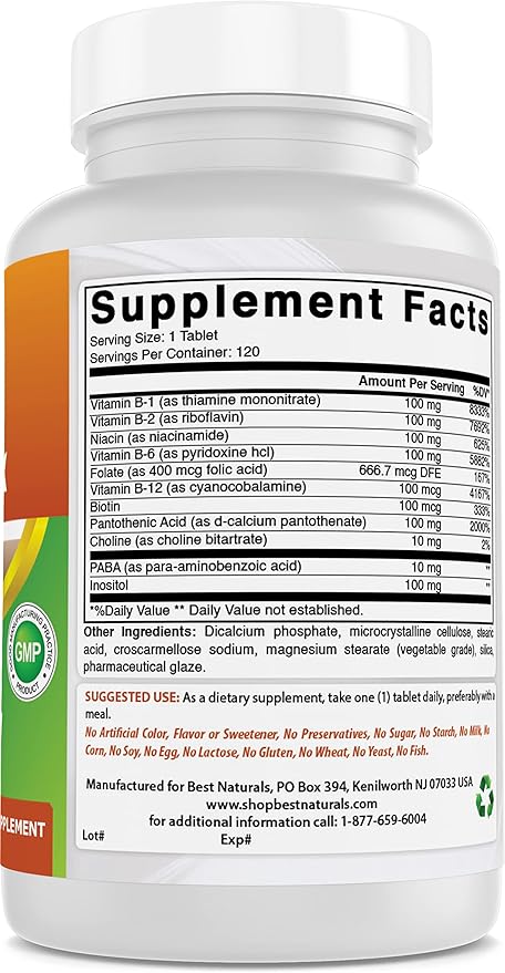 Best Naturals B 100 Complex 120 Tablets (B Complex Vitamins) (120 Count (Pack of 2))