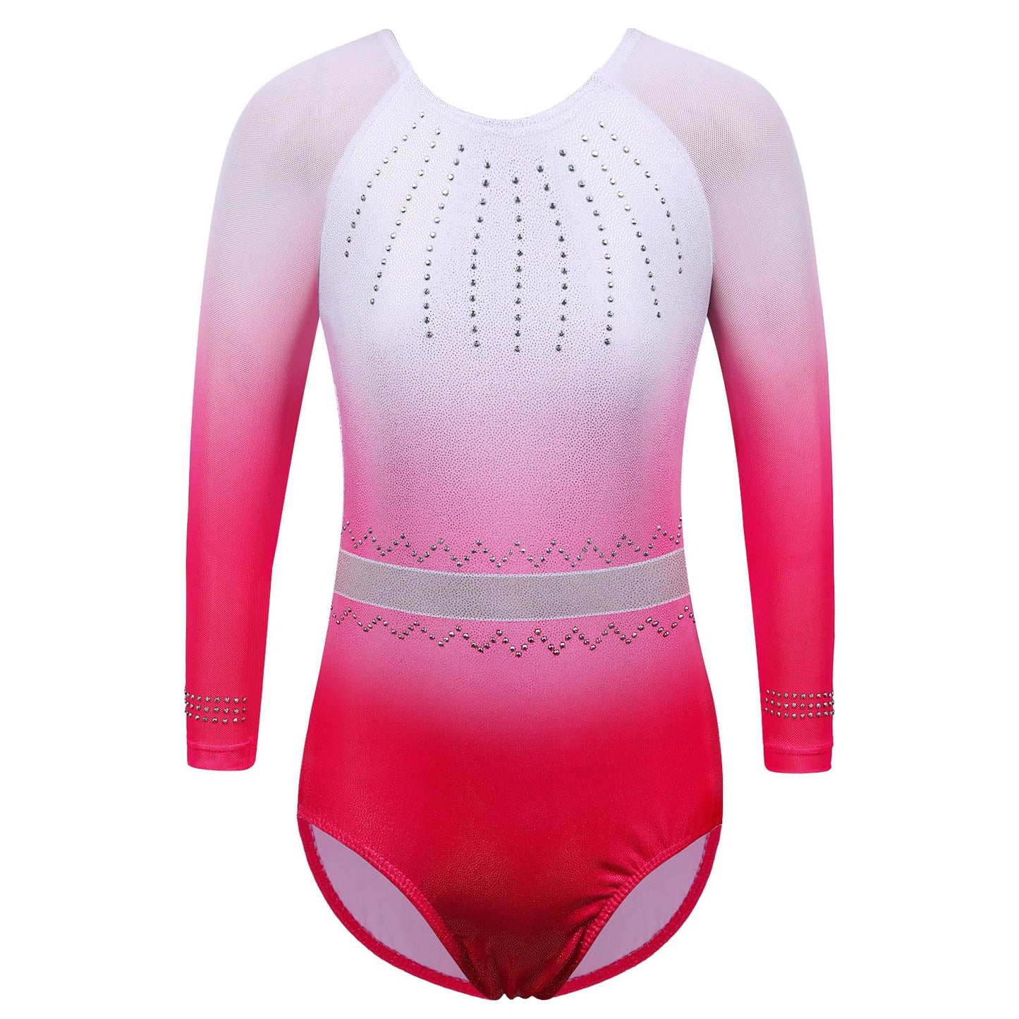 BAOHULU Gymnastics Leotard for Girls Mesh Sleeves Shiny Practice Dance Outfit B326_WhitePink_6A