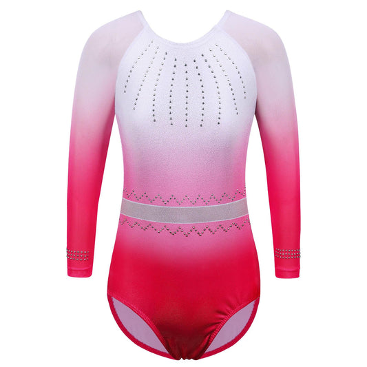 BAOHULU Gymnastics Leotard for Girls Mesh Sleeves Shiny Practice Dance Outfit B326_WhitePink_6A